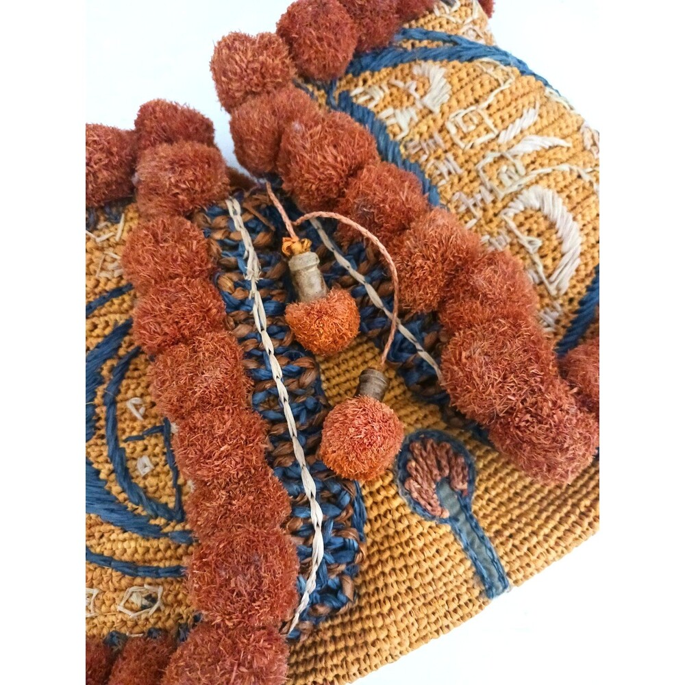 Bohemian Orange and Red Pom-Pom Shoulder Bag - Picture 15 of 16